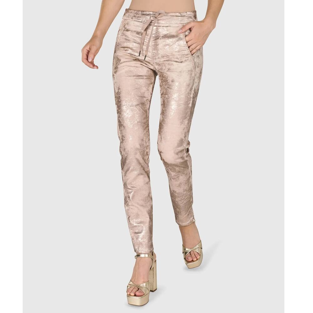 Alembika Iconic Stretch Jeans Rose Gold Nude Elastic Waist SZ L